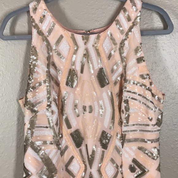 Aidan Mattox Blush Pink Fully Sequined Halter Neck Mini Cocktail Dress - Picture 2 of 12